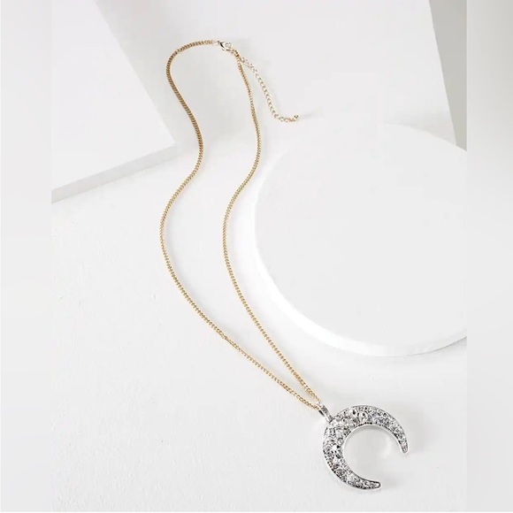 WHBM CRYSTAL CRESCENT PENDANT NECKLACE - Picture 2 of 2